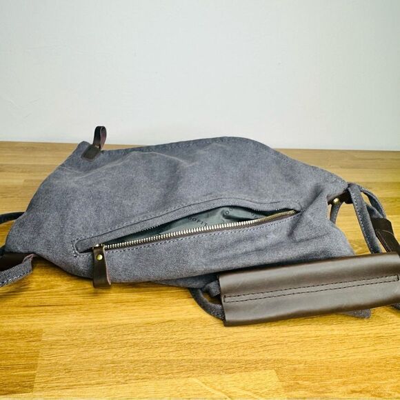 Coofit Canvas Preppy Unisex Retro Messanger Bag Grey Outer Pocket - Picture 10 of 11